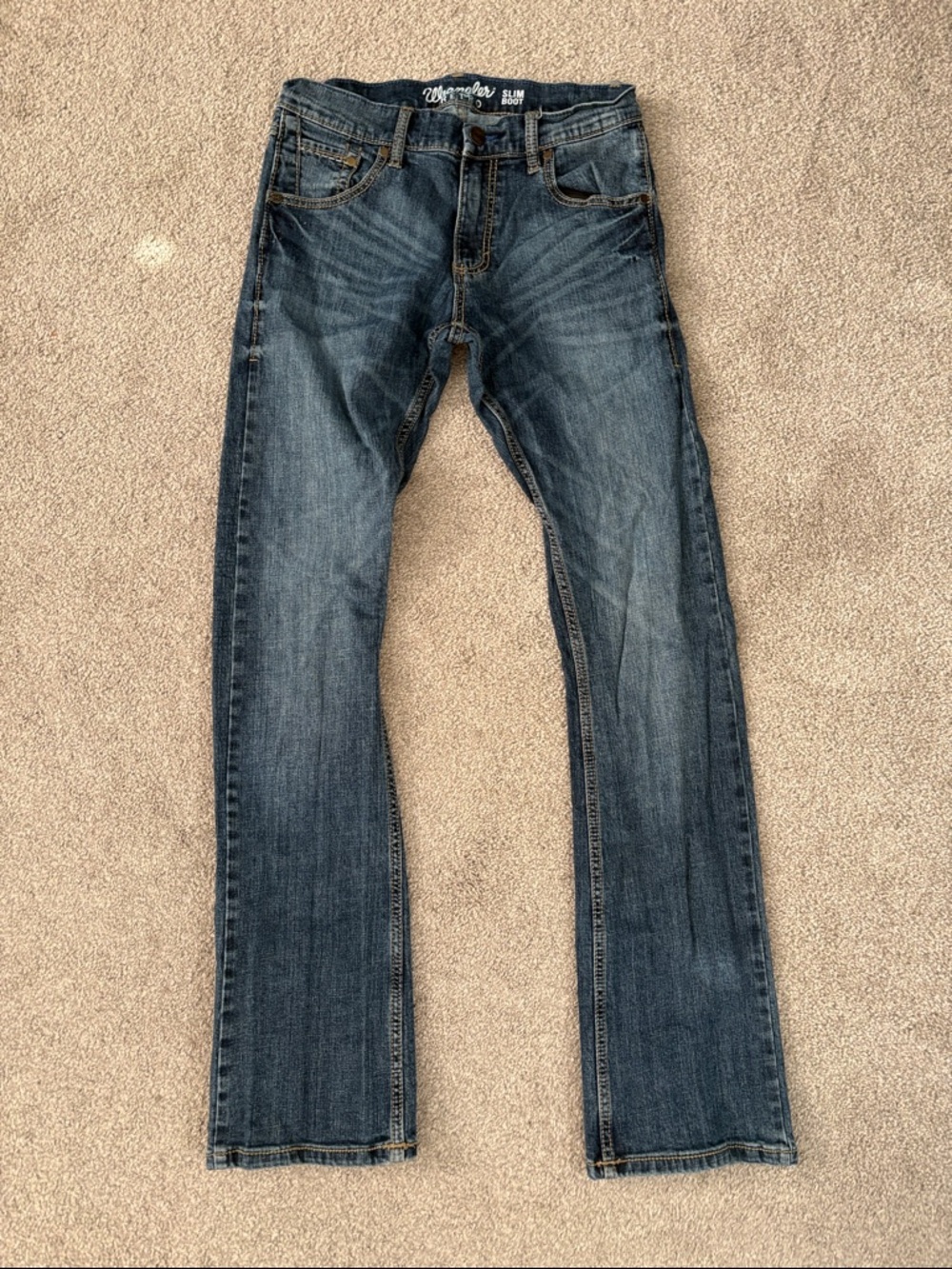 Wrangler Men Slim Straight Blue Washed Denim Jeans